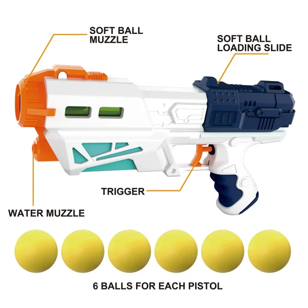 2 Pcs 2 in 1 Water Gun Blaster Pistol and Foam Ball push bubble Gun Toy