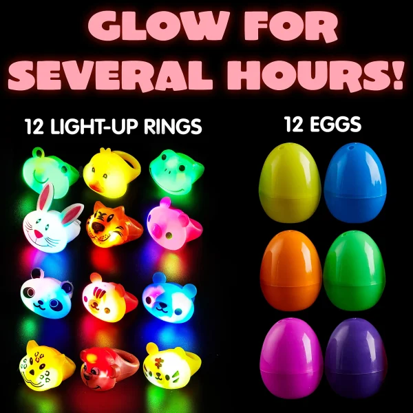 12Pcs Light Up Animal Rings Prefilled Easter Eggs