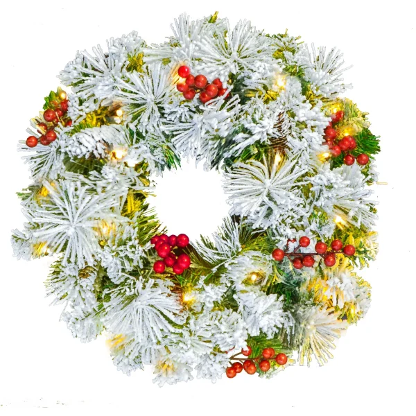 Christmas Wreath Flocked with LED Lights 20in