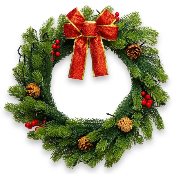 Christmas Lighted Wreath with Bow 20in