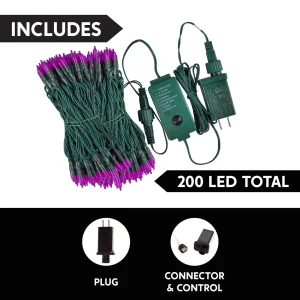 200-Count LED Purple Halloween String Lights 65.2ft