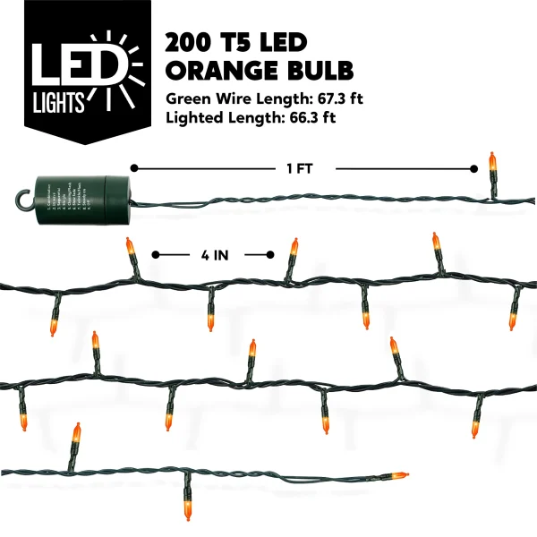 200-Count Orange LED Christmas String Lights 67.3ft