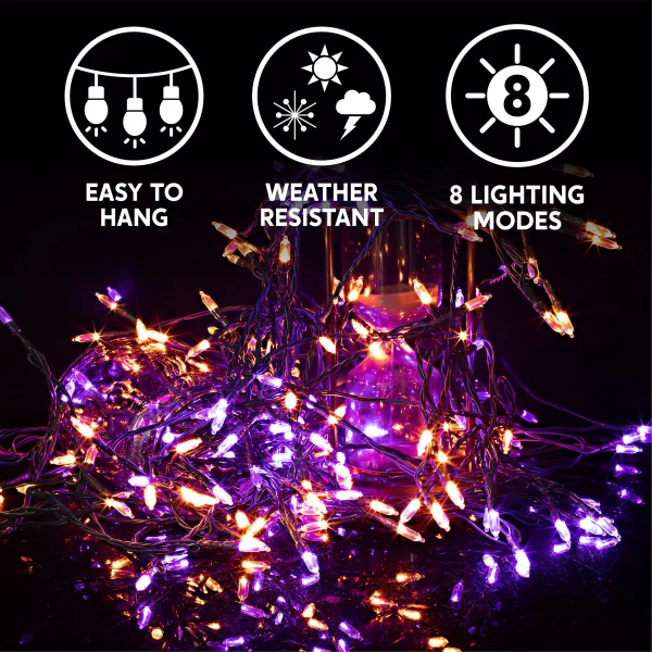 200-Count Orange & Purple LED Green Wire String Lights