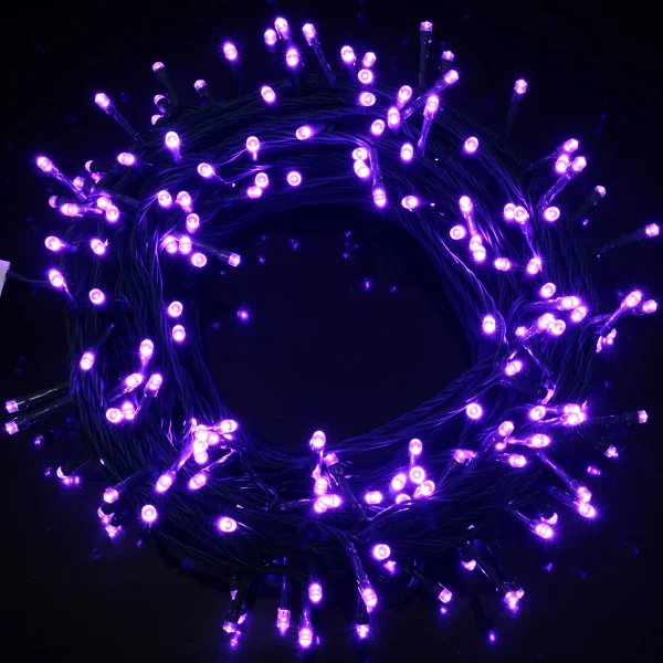 200 Purple LED Green Wire String Lights, 8 Modes