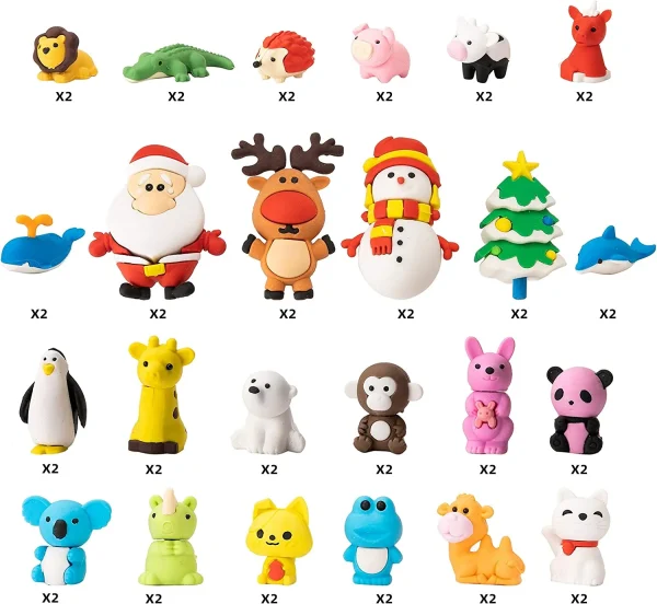 24 Days Animal Character Erasers Advent Calendar