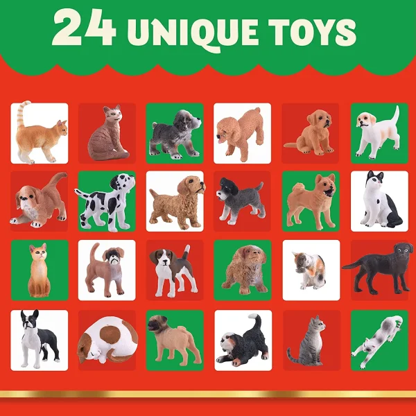24 Days Countdown Advent Christmas Calendar with Dog and Cat