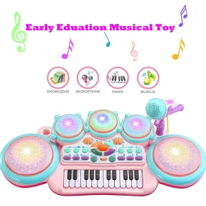 24-Key Large Pink Keyboard Piano Toy with Drum