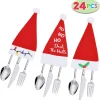 24pcs Silverware Holders Santa Hat Decorations