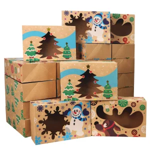 24pcs Christmas Bakery Brown Kraft Treat Boxes