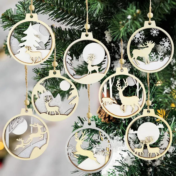 24pcs Christmas Wooden Reindeer Ornaments