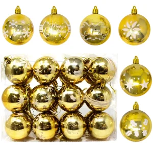 24pcs Gold Christmas Ball Ornaments with Glitters