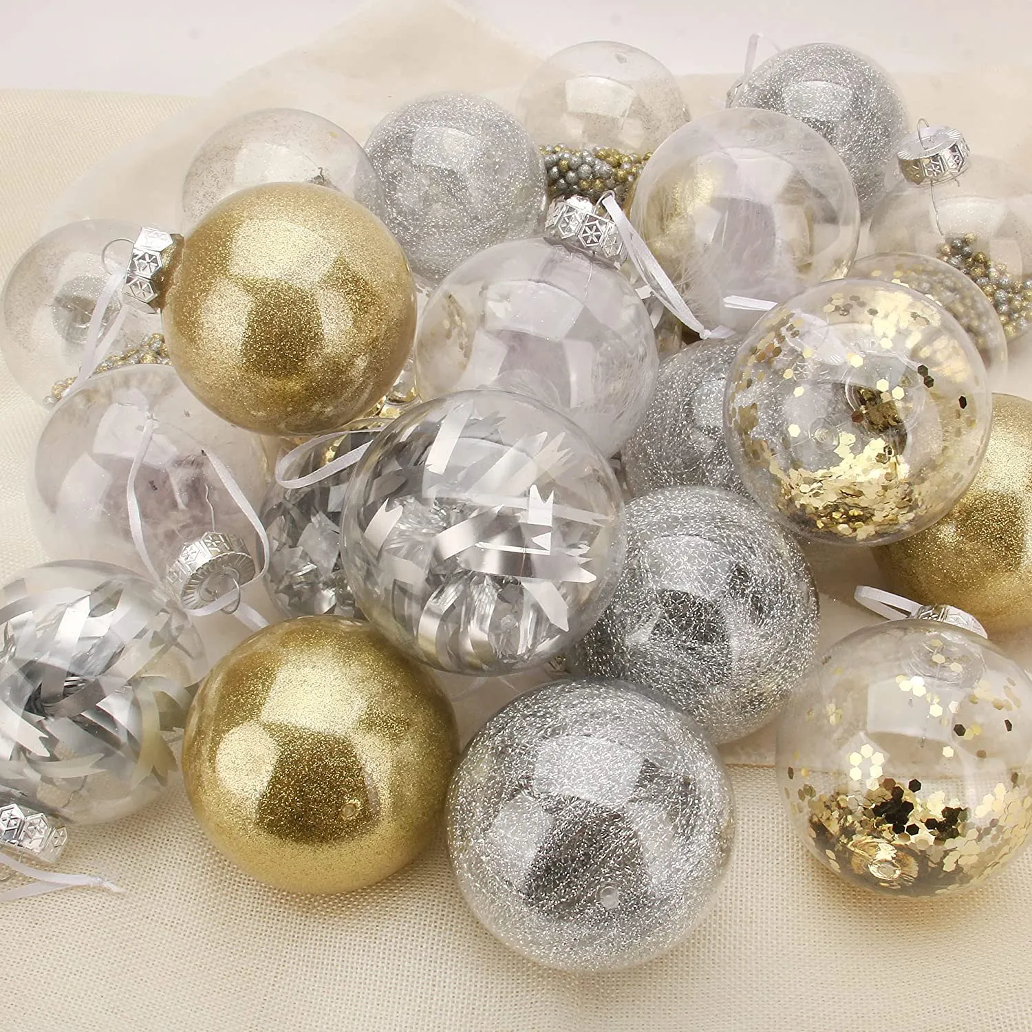 24pcs Plastic Clear Ball Ornaments with Filling Christmas Ornaments, Assorted Shatterproof Christmas Ornaments,Blue