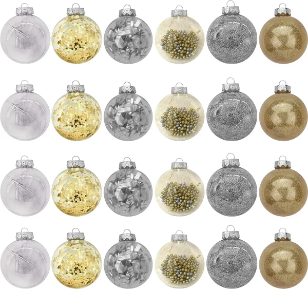 24pcs Gold Clear Plastic Christmas Ball Ornaments