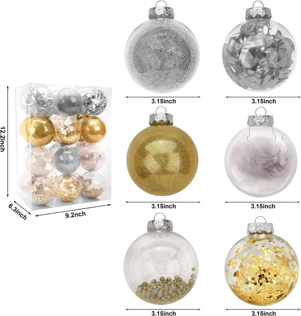 24pcs Gold Clear Plastic Christmas Ball Ornaments