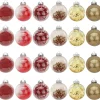 24pcs Clear Plastic Red And Gold Christmas Ornaments 3.15in
