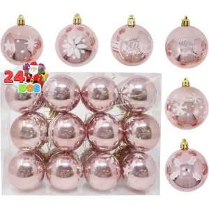 24pcs Glitter Rose Gold Christmas Ball Ornaments 2.36in