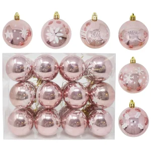 24pcs Glitter Rose Gold Christmas Ball Ornaments 2.36in