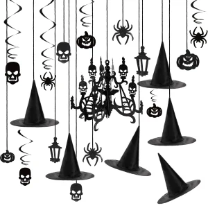 27Pcs Halloween Hanging Swirl Decorations and Witch Hats