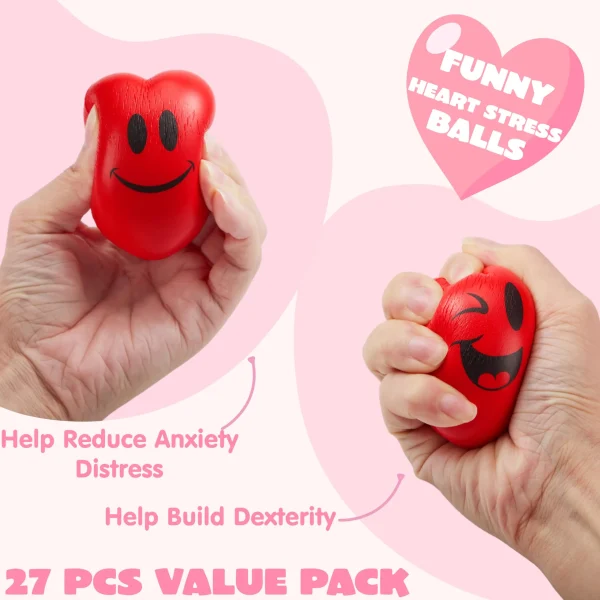 27Pcs Heart Shaped Soft and Yielding Balls with Valentines 3D Box