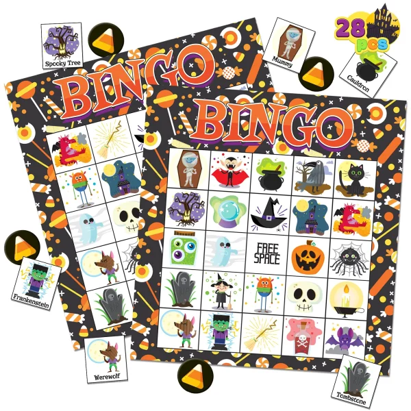 28Pcs Halloween Themed Bingo Game Card,Player