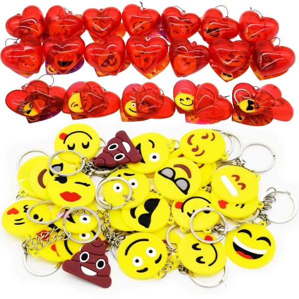 28Pcs Iconic Expression Keychain Filled Hearts with Valentines Day Cards