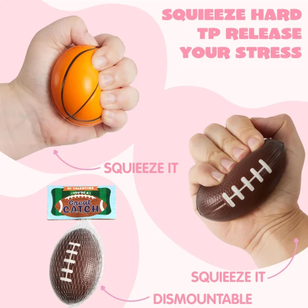 28Pcs Mini Sports Stress Balls with Kids Valentines Cards for Classroom Exchange