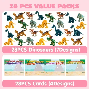 28Pcs Kids Valentines Cards With Dinosaurs-Classroom Exchange Gifts
