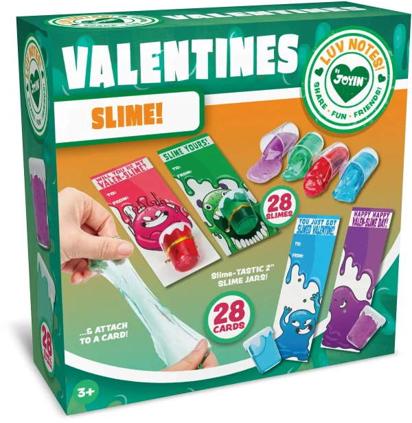28Pcs Kids Valentines Cards for Kids with Slime  Toy-Classroom Exchange Gifts