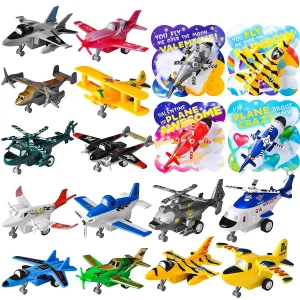 28Pcs Kids Valentines Cards with Diecast Airplane Toys-Classroom Exchange Gifts