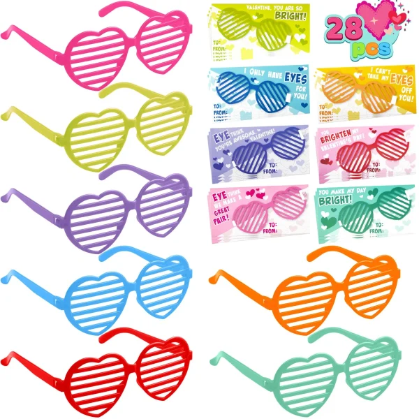 28Pcs Kids Valentines Cards with Heart Shaped Shutter Shade-Classroom Exchange Gifts