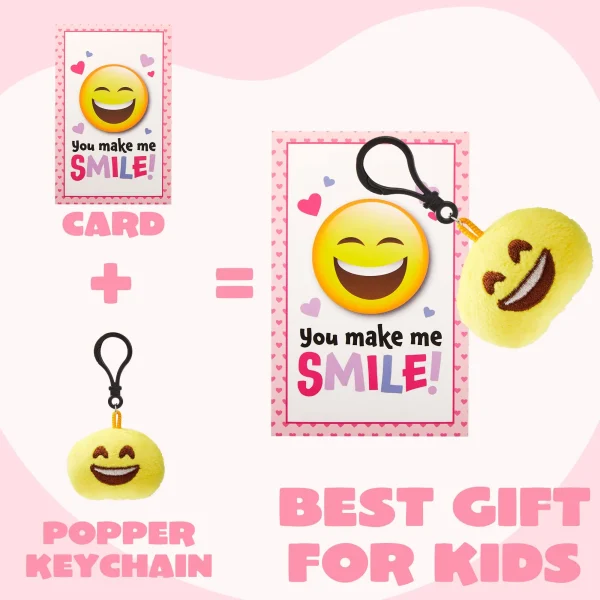 28Pcs Kids Valentines Cards with Iconic Expression Plush Key Chain
