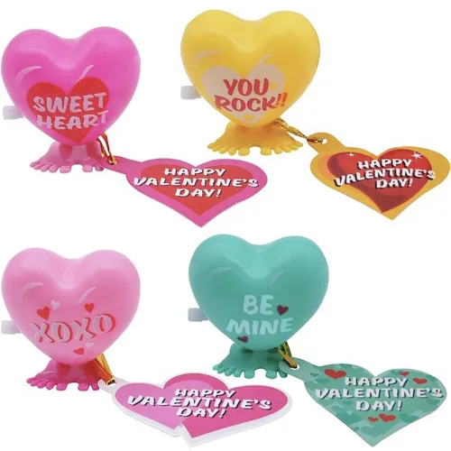 JOYIN 28 Pack Valentines Day Gift Cards with Gift Heart-Shaped Wind-up Toys Clockwork Toys for Valentine's Classroom Exchange Prizes, Valentine