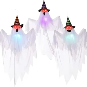 3pcs Light Up Hanging Ghost Halloween Decoration 29.5in