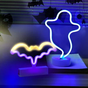 2Pcs LED Ghost & Bat Neon Table Lamp Set