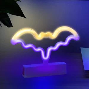 2Pcs LED Ghost & Bat Neon Table Lamp Set