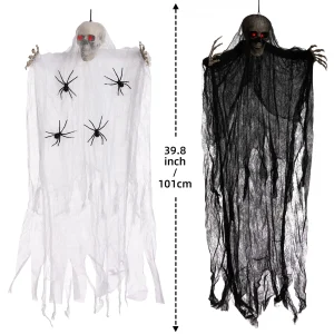 2Pcs Lighted Hanging Skeleton Ghosts (Black & White) 40in