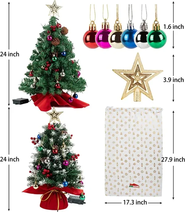 2pcs 50 LED Mini Tabletop Christmas Tree Prelit 24in