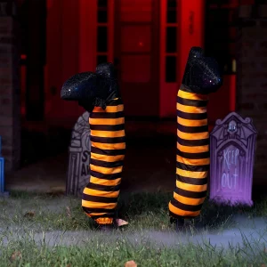 2Pcs Witch Legs with Stakes (Black and Orange)