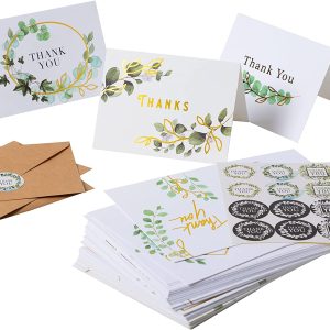 Watercolor Greenery Thank You Cards, 72 Pcs