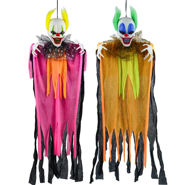 2pcs Hanging Clown with LED Red Eyes 36in