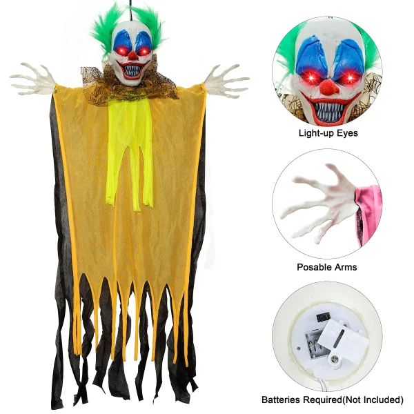2pcs Hanging Clown with LED Red Eyes 36in