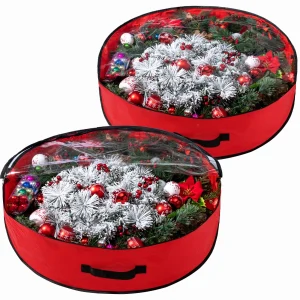 2pcs Red Wreath Storage Bags with Clear Window 24in