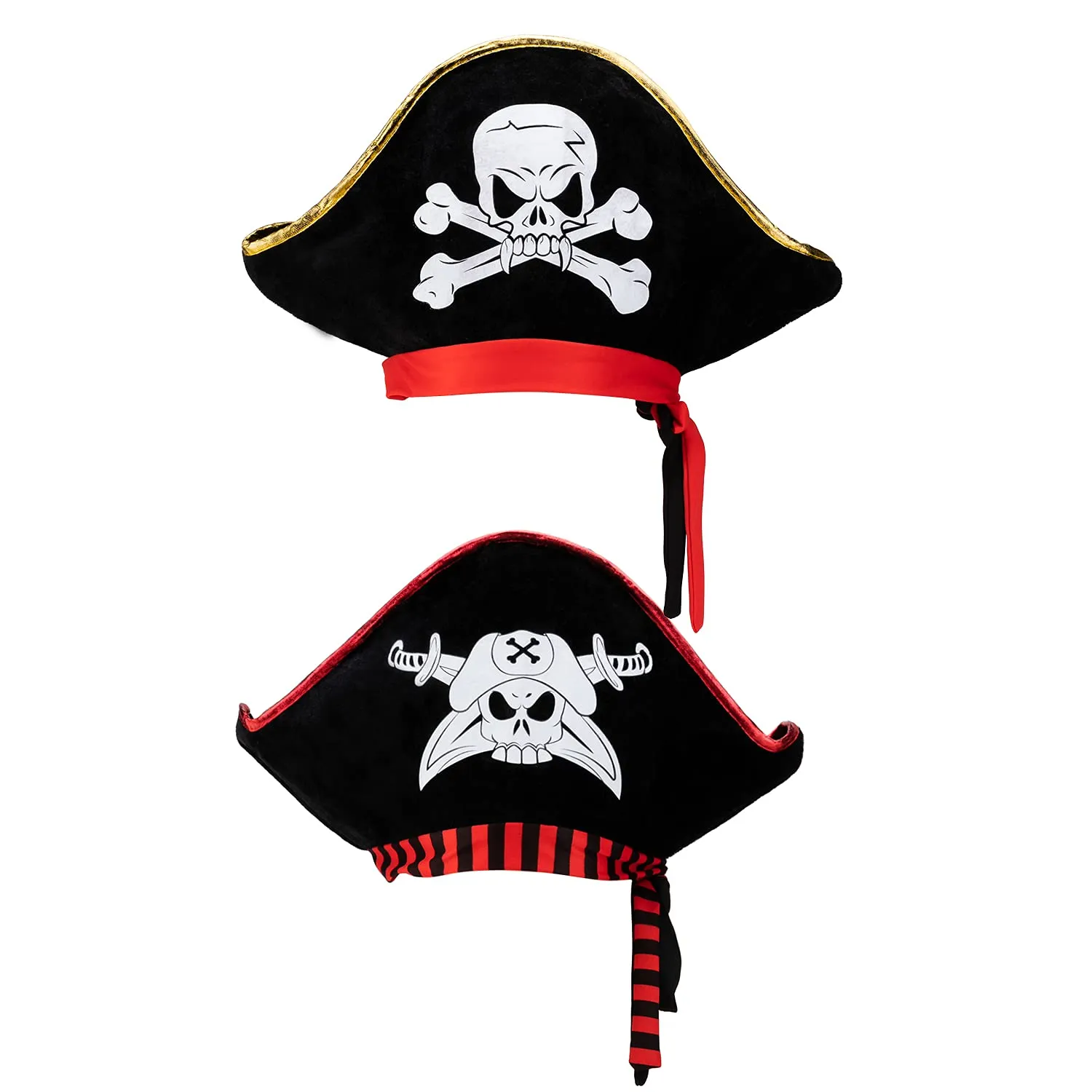 D-Fokes 2 Pieces Pirate Hat Skull Print Pirate Captain Costume Cap - Pirate  Accessories Funny Party Hat