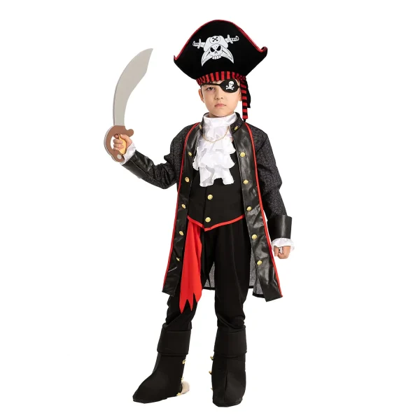 2pcs Skull Print Captain Pirate Hat Set