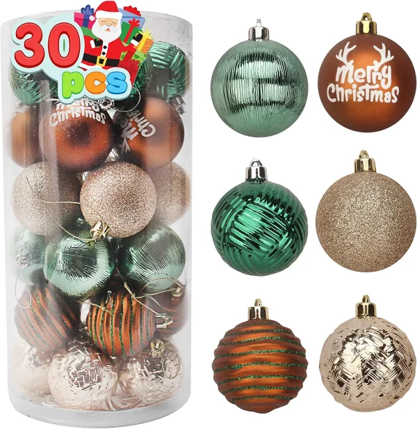 30pcs Green and Gold Christmas Ornaments 2.36in