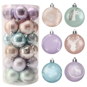30pcs Pink and Purple Christmas Ornaments 2.36in
