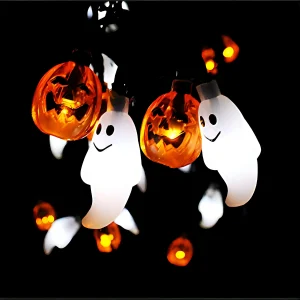 30-Count 19.7ft LED Orange/White Halloween Ghost Pumpkin 3D String Light with 8 Lighting Modes