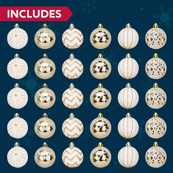 30pcs Gold & White Assorted Christmas Ornaments 6cm