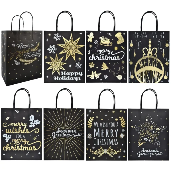 Lot Of 23 Black Gold Christmas Gift Bags BE MERRY Large & Small Gold  Wondershop