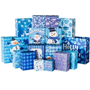 32pcs Blue Themed Assorted Christmas Gift Bags